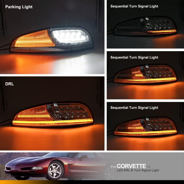 C5 Corvette LED Turn Signal Light Kits Bumper Corner Park Side Marker Smoked Lens Parking DRL - Image 4