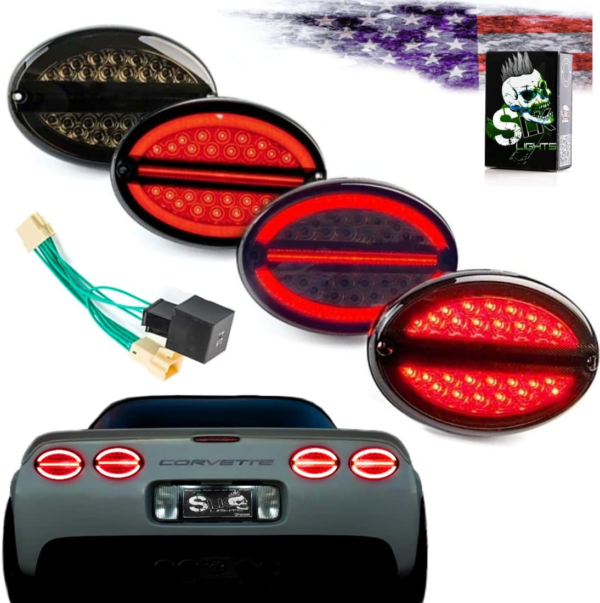 C5 SLK Lights Smoked Laser Halo LED Tail Lights turn signal blinker break lamp kit W/Hyper-Flash Harness (Smoked Tinted Lens)