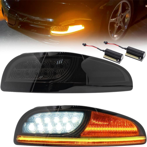 C5 Corvette LED Turn Signal Light Kits Bumper Corner Park Side Marker Smoked Lens Parking DRL