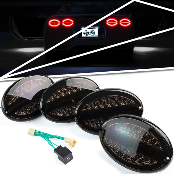 C5 SLK Lights Smoked Laser Halo LED Tail Lights turn signal blinker break lamp kit W/Hyper-Flash Harness (Smoked Tinted Lens) - Image 6