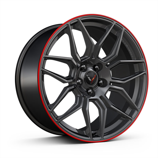 C8 Corvette Z06 | 20 inch Wheel | Front | Forged | Satin Graphite Red Stripe | Spider | Single - Image 2