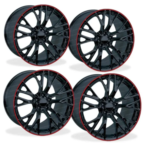 C7 Corvette Z06 Genuine GM Wheels (Set) – Gloss Black w/Red Stripe : 19×10 / 20×12